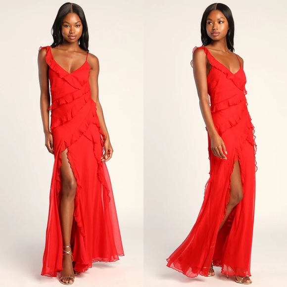 Lulus Dresses & Skirts - *24 HOUR SALE* Midnight In Madrid Red Ruffle Maxi Dress